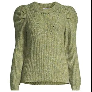 525 America Pointelle knit puff sleeve sweater wool blend green